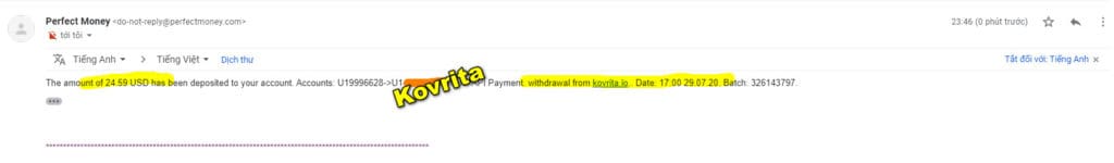 kovrita payment 1024x150 - [SCAM] Kovrita: Dự án đến từ Quản trị viên huyền thoại, lãi trả theo giờ!
