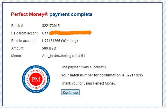 wiseling proof payment of deposit