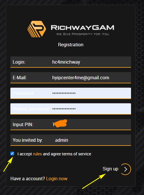 richway gam register account