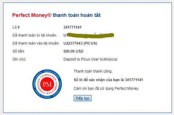 pi cus payment proof