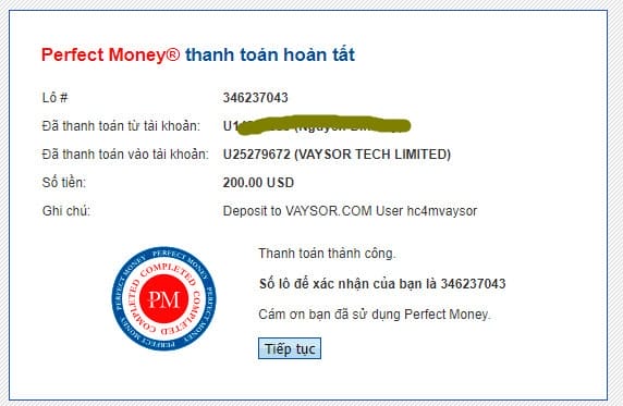 vaysor payment proof