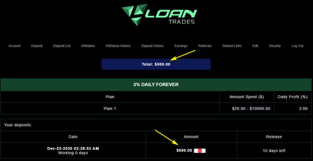 loan trades payment 1024x526 - [SCAM - DỪNG ĐẦU TƯ] Loan-Trades HYIP - REVIEW: Lợi nhuận 3% mỗi ngày, cho rút vốn sau 15 ngày!