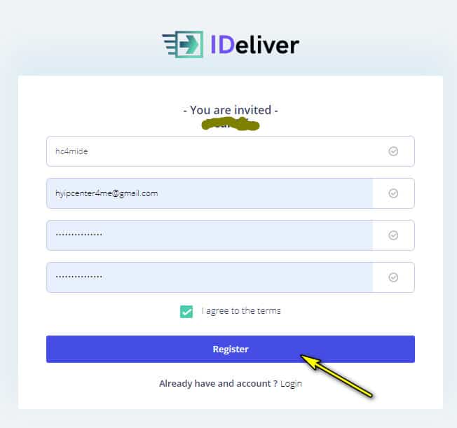 ideliver register account