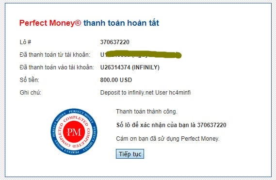 infinily payment proof