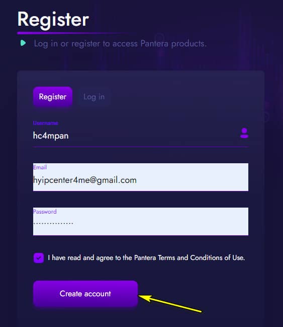 pantera register account