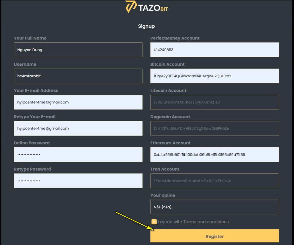 tazobit register account 1024x855 - [SCAM - DỪNG ĐẦU TƯ] Tazobit: Lợi nhuận 1.1%- 3% mỗi ngày, hoàn trả 5% tiền gửi!
