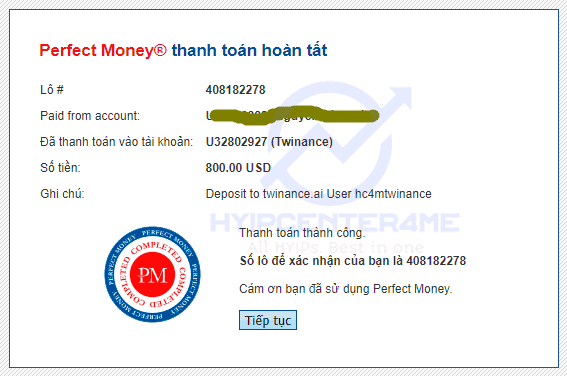 twinance payment proof