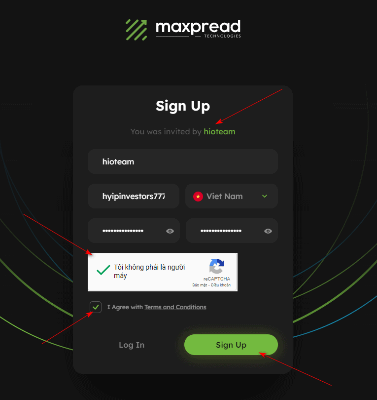 maxpread register account