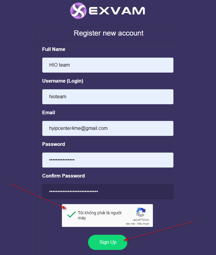 exvam register account